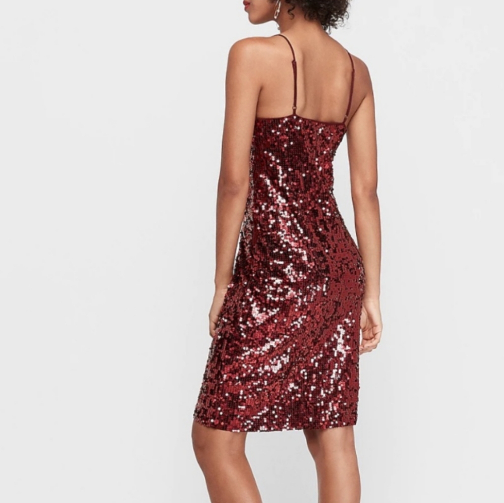 Express Red Sequin Stretch Mini Party Dress